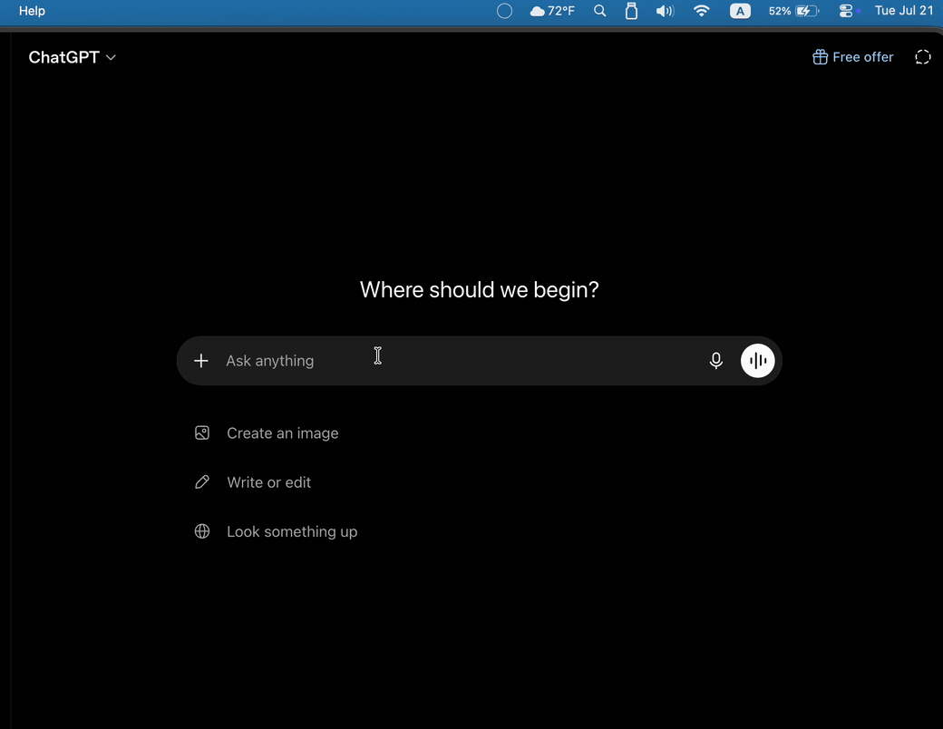 Asking ChatGPT to fix an error, then opening ShotJar, searching “error,” and dragging the matching terminal screenshot straight into the chat.